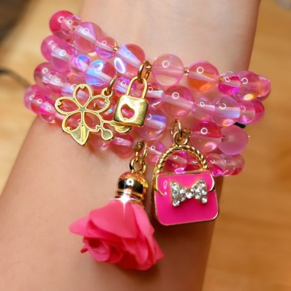 Jewelry - Pink Opal Glass Round Beads bracelets